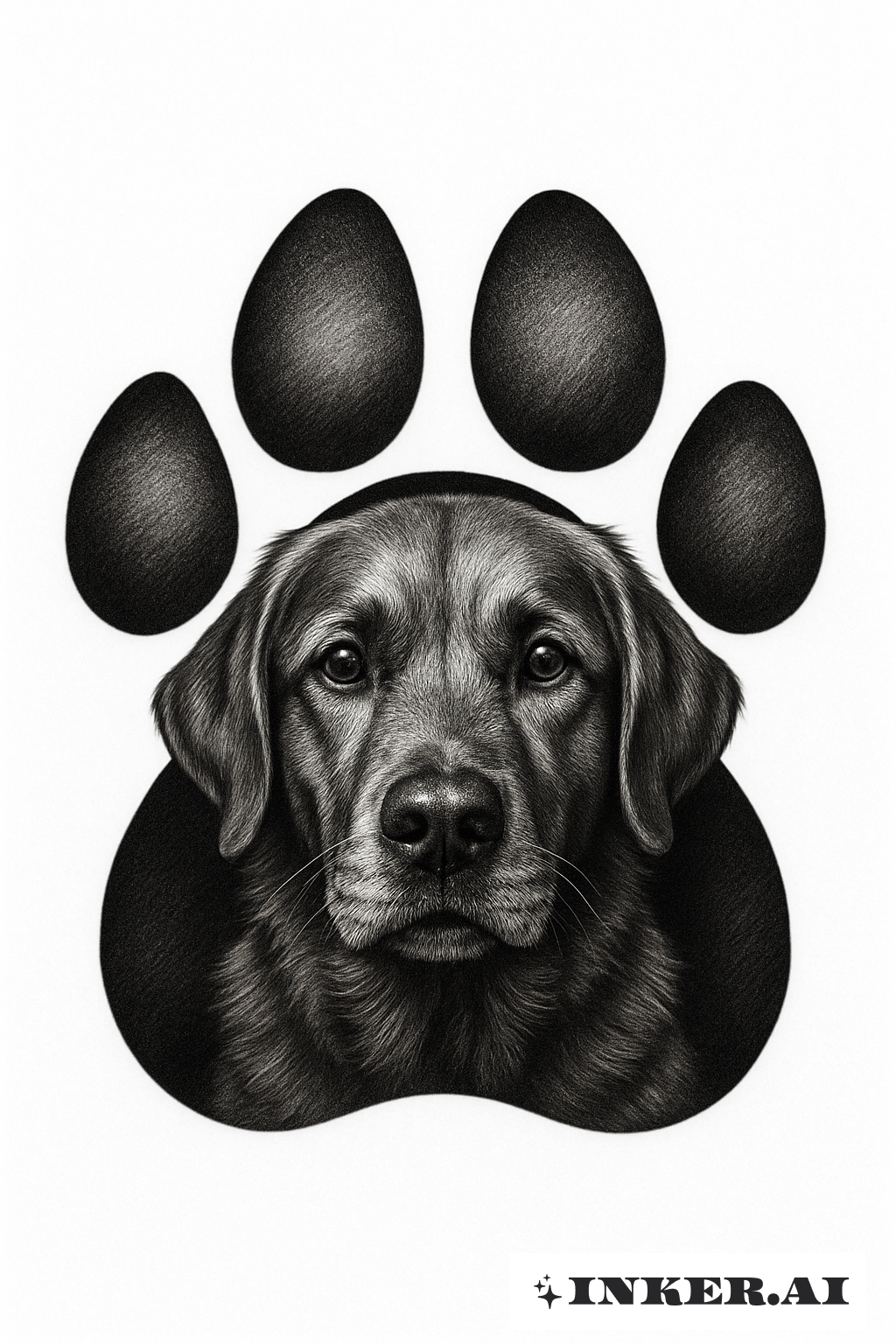 Portrait de Chien Photorealiste Dans une Patte de Chien