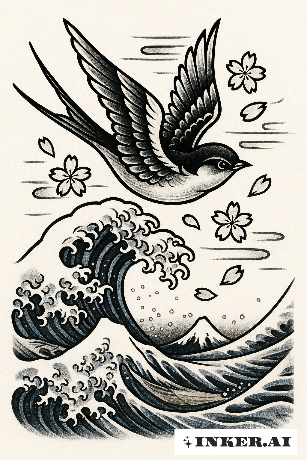 Swallow Flying Over The Great Wave