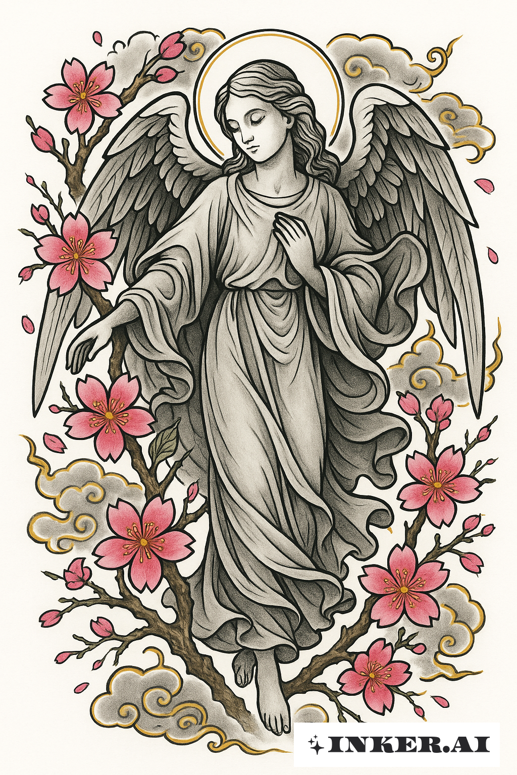 Guardian Angel Amidst Cherry Blossoms