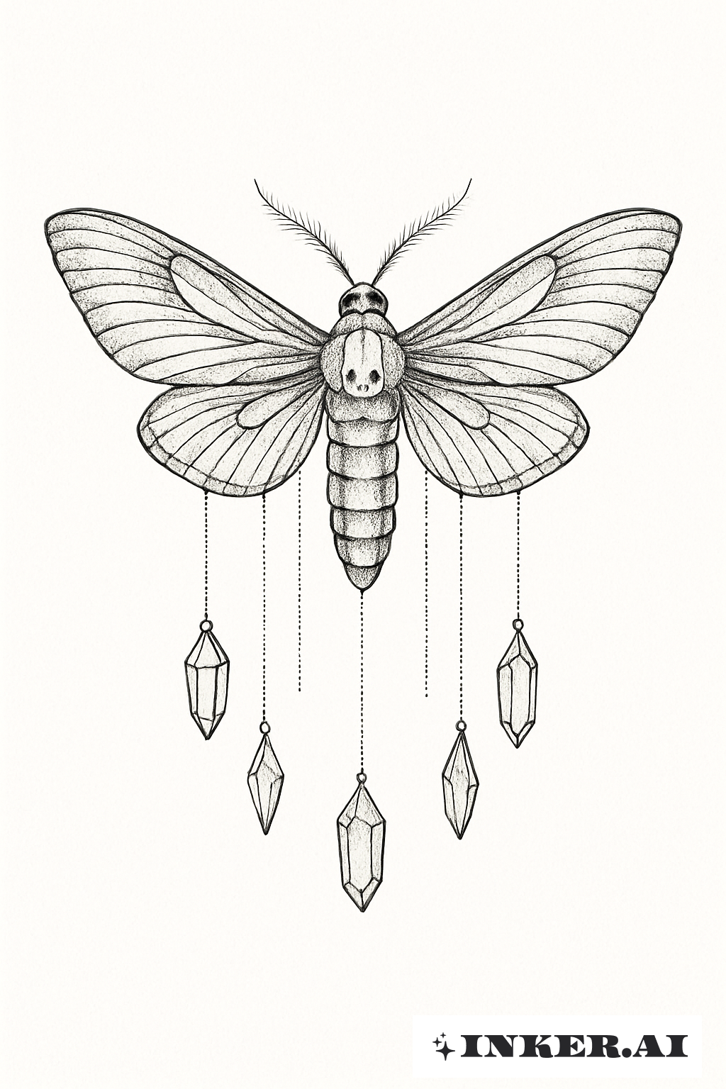 Death Moth With Hanging Crystal Shards