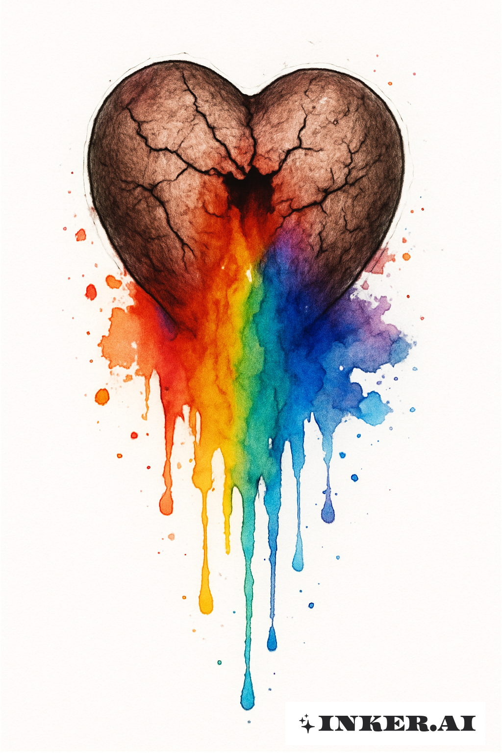 Ein infiziertes Herz, das Regenbogen-Aquarellfarben blutet