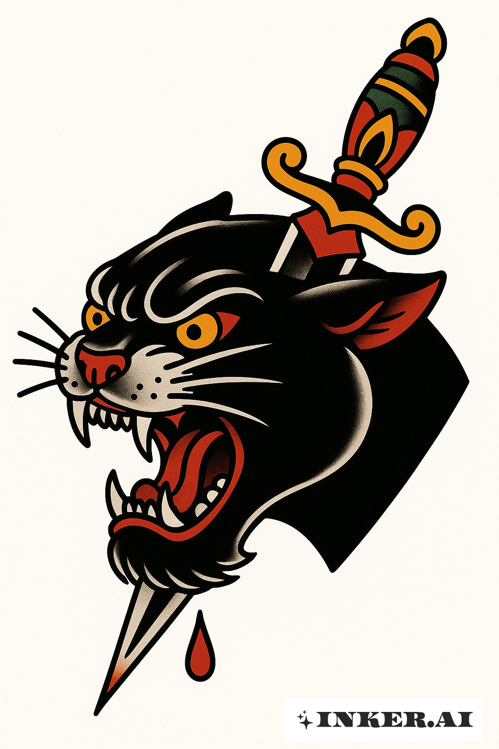 Hình xăm báo đốm kiểu New School hung dữ với dao găm