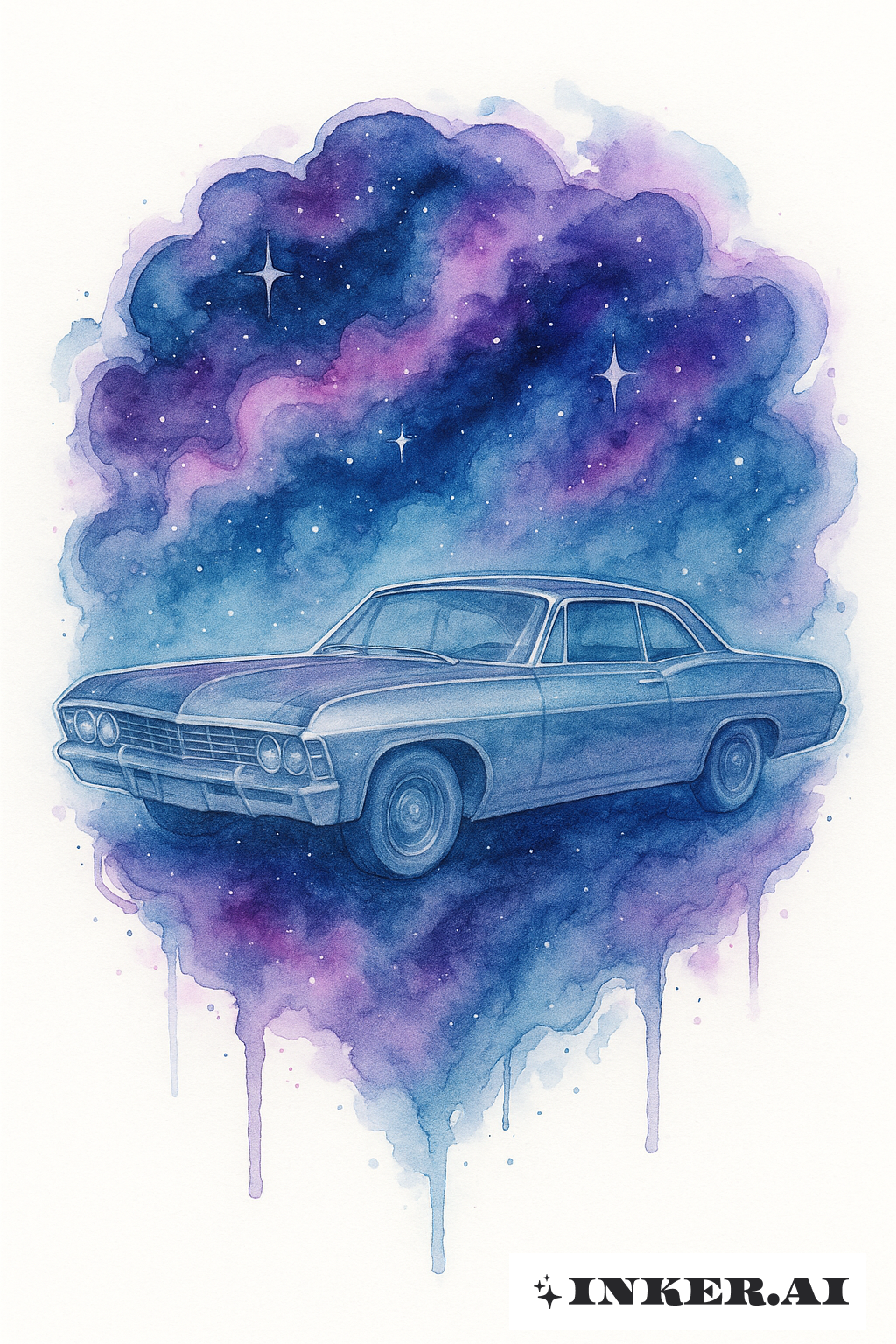 O Impala Sobrenatural em um Céu Noturno em Aquarela