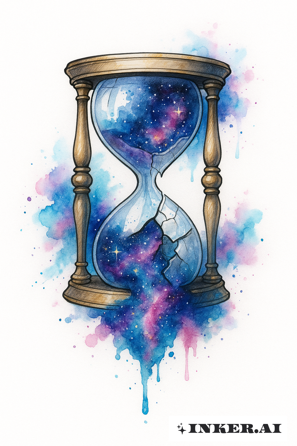 Galaxie d'Aquarelle S'écoulant d'un Sablier