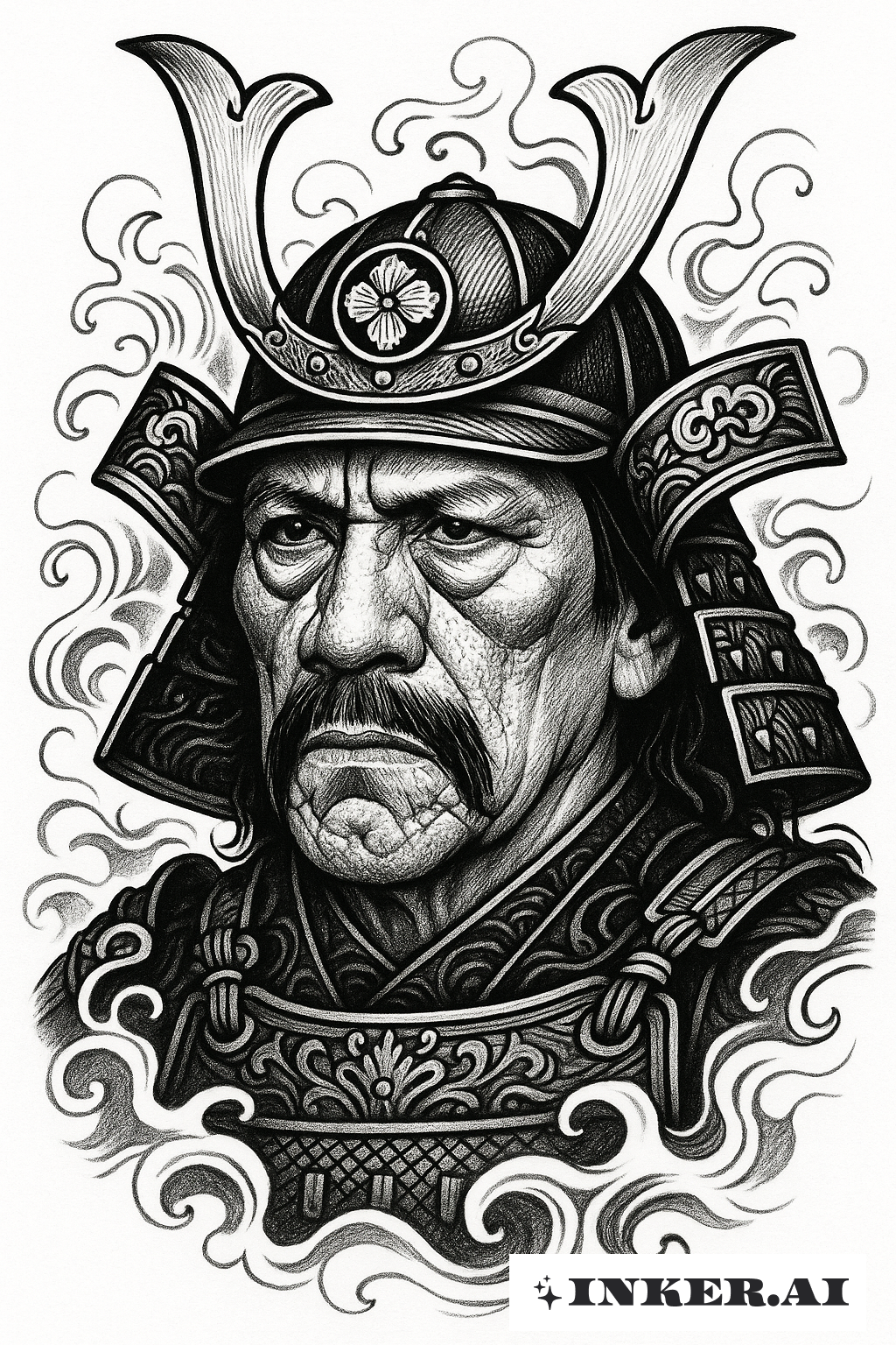 Danny Trejo trägt einen Samurai-Kabuto