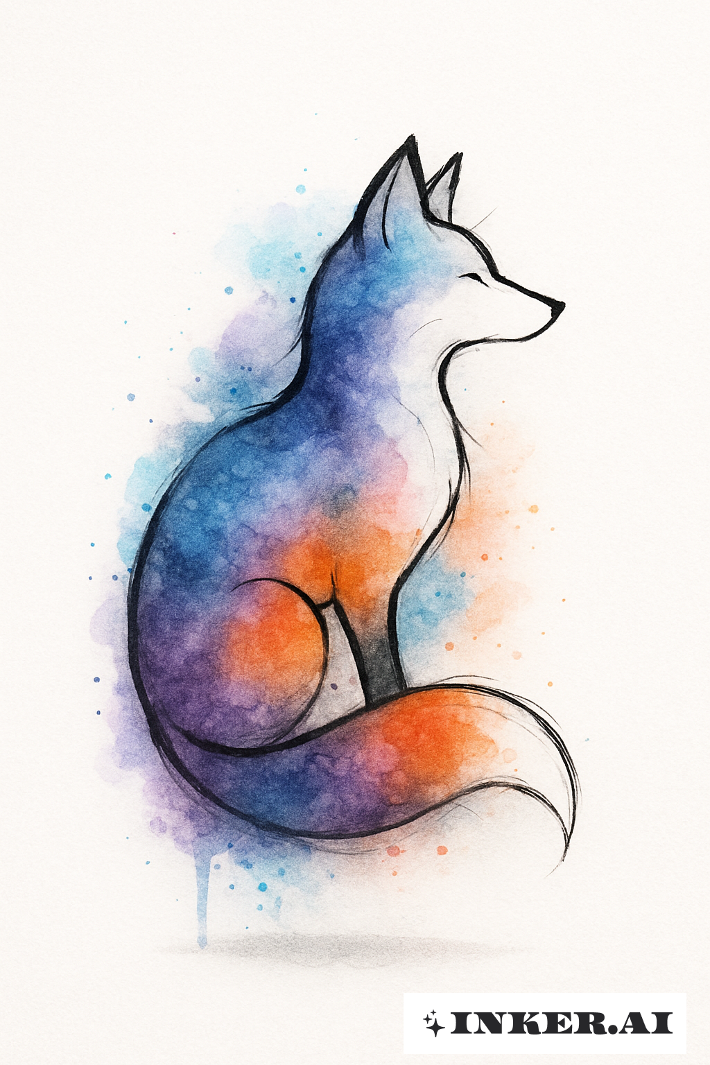 Die Silhouette eines Fuchses, infiziert von einer Aquarell-Aura