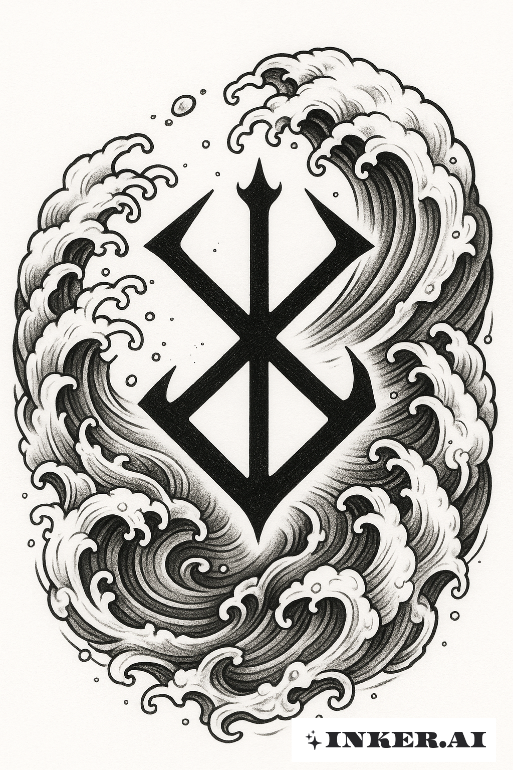 犧牲之印於北齋風格波浪之中