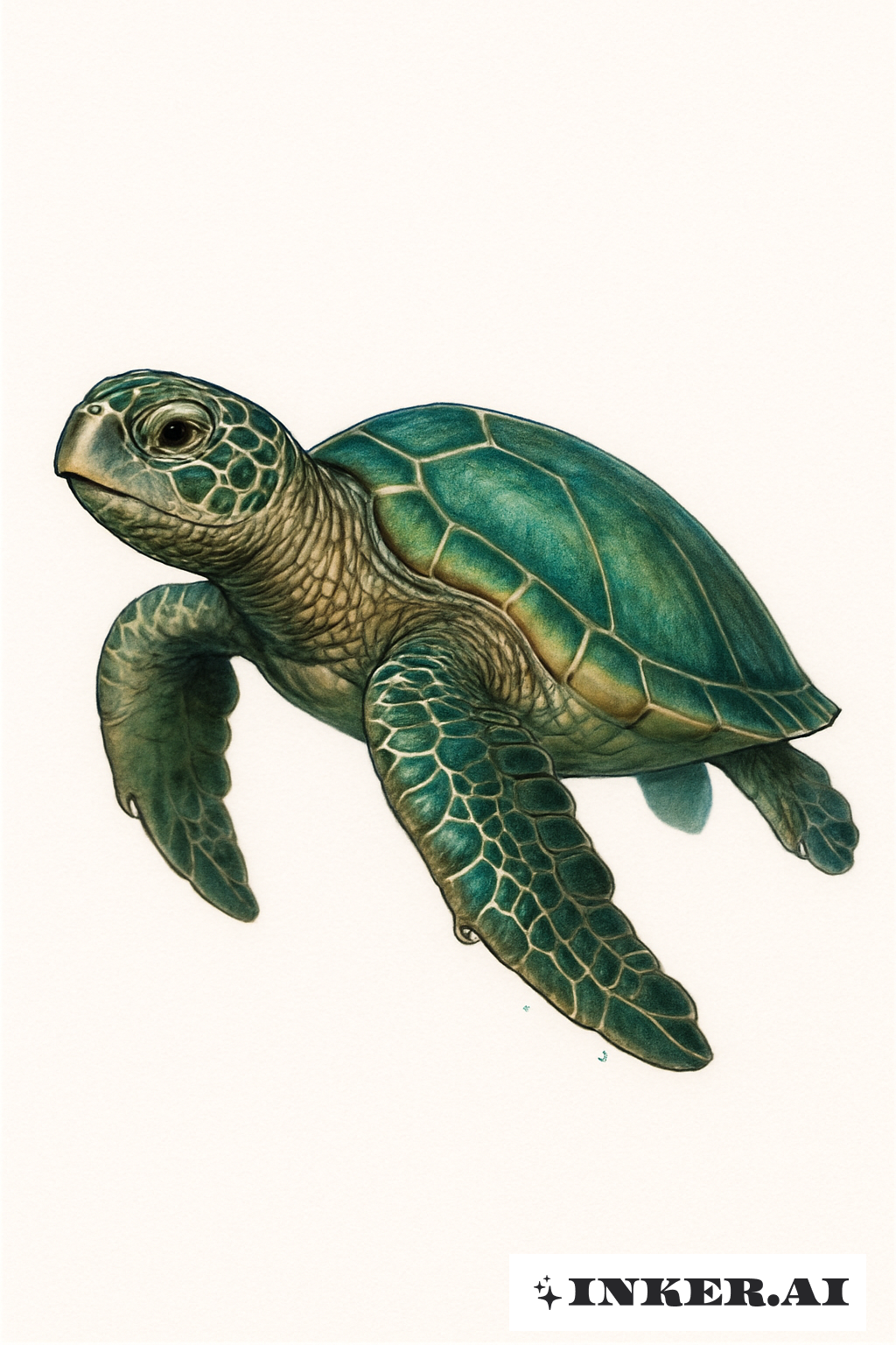 Photorealistic Green Sea Turtle Swimming
