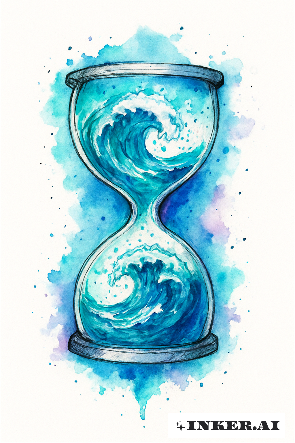 Vagues Océaniques Dans Un Sablier Aquarelle