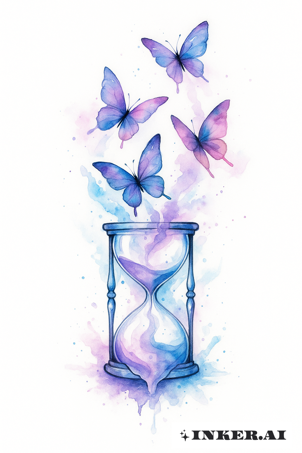 Papillons en Aquarelle D'un Sablier Brisé