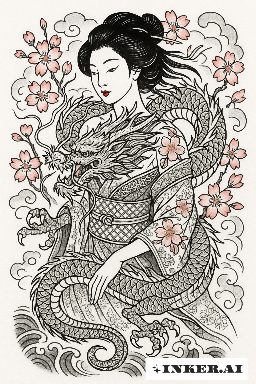 La Fille avec le Dragon et les Fleurs de Cerisier
