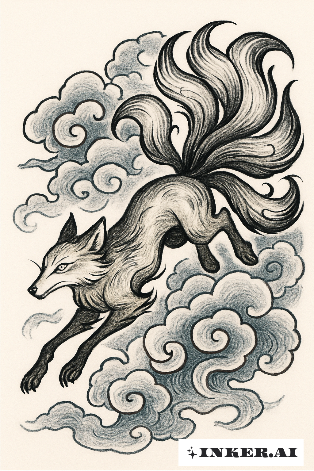 Un Renard Céleste Sautant à Travers les Nuages