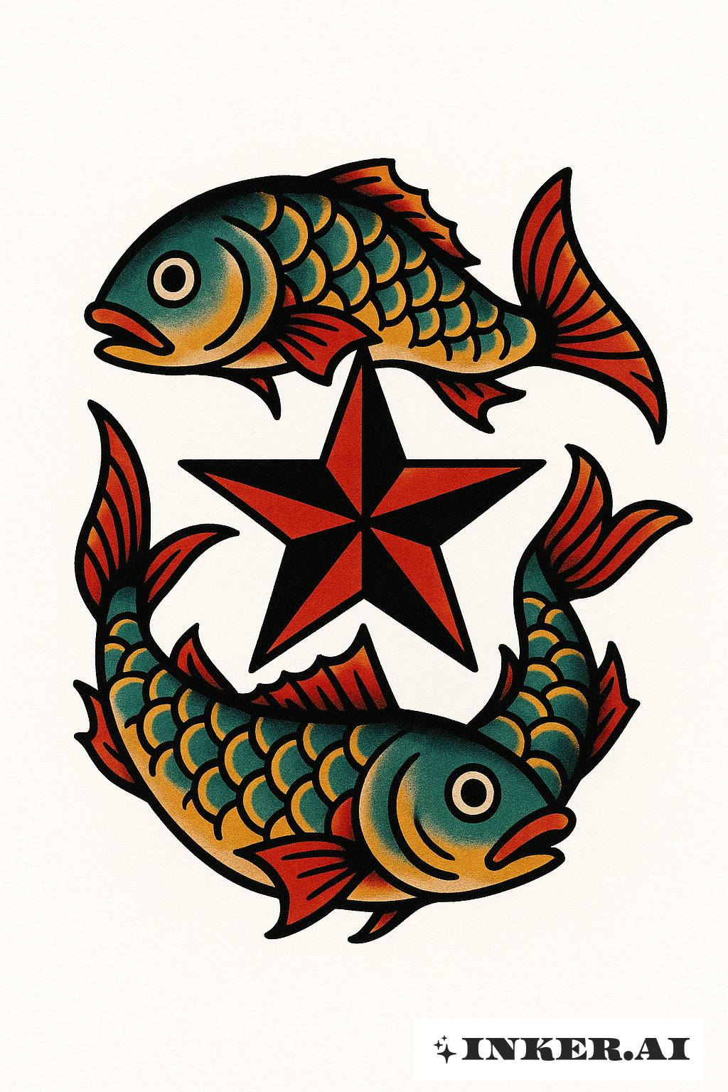 Dois Peixes de Peixes com uma Estrela Náutica