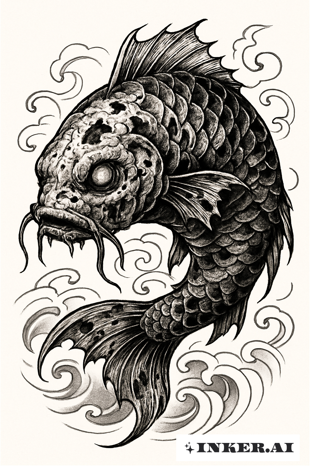 Poisson Koi Infecté avec Écailles Corrompues