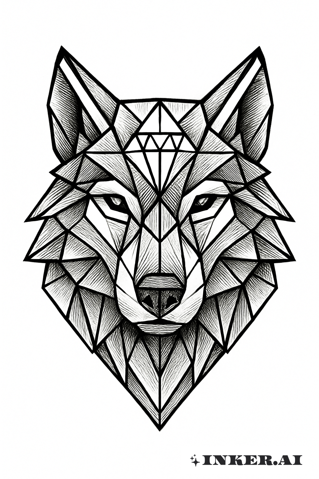 Geometric Wolf Head With A Diamond
