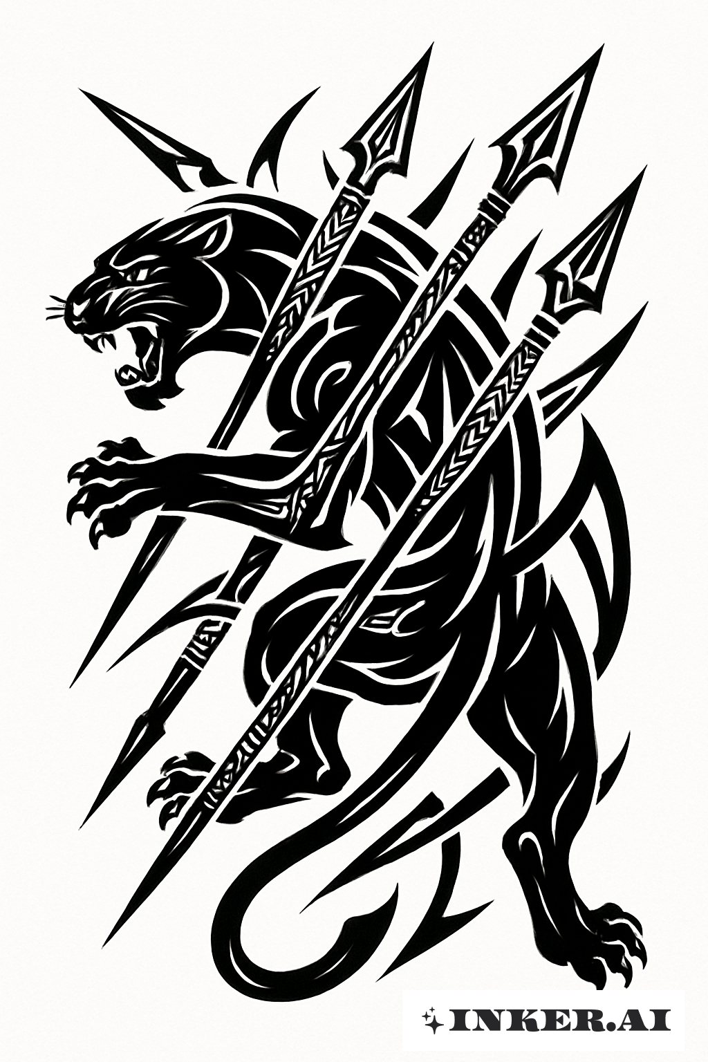 Panther, verflochten mit Stammes-Speeren