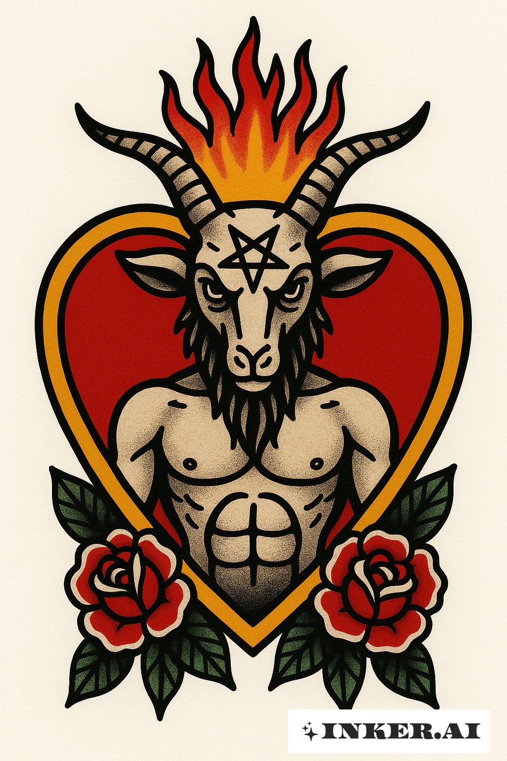 Baphomet in einem Rahmen mit Heiligem Herzen