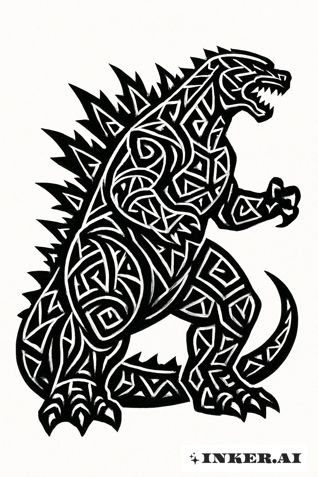 部族模様で描かれたゴジラのシルエット