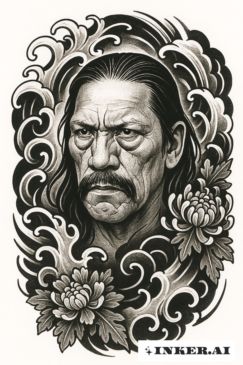 Danny Trejo inmitten stürzender Irezumi-Wellen
