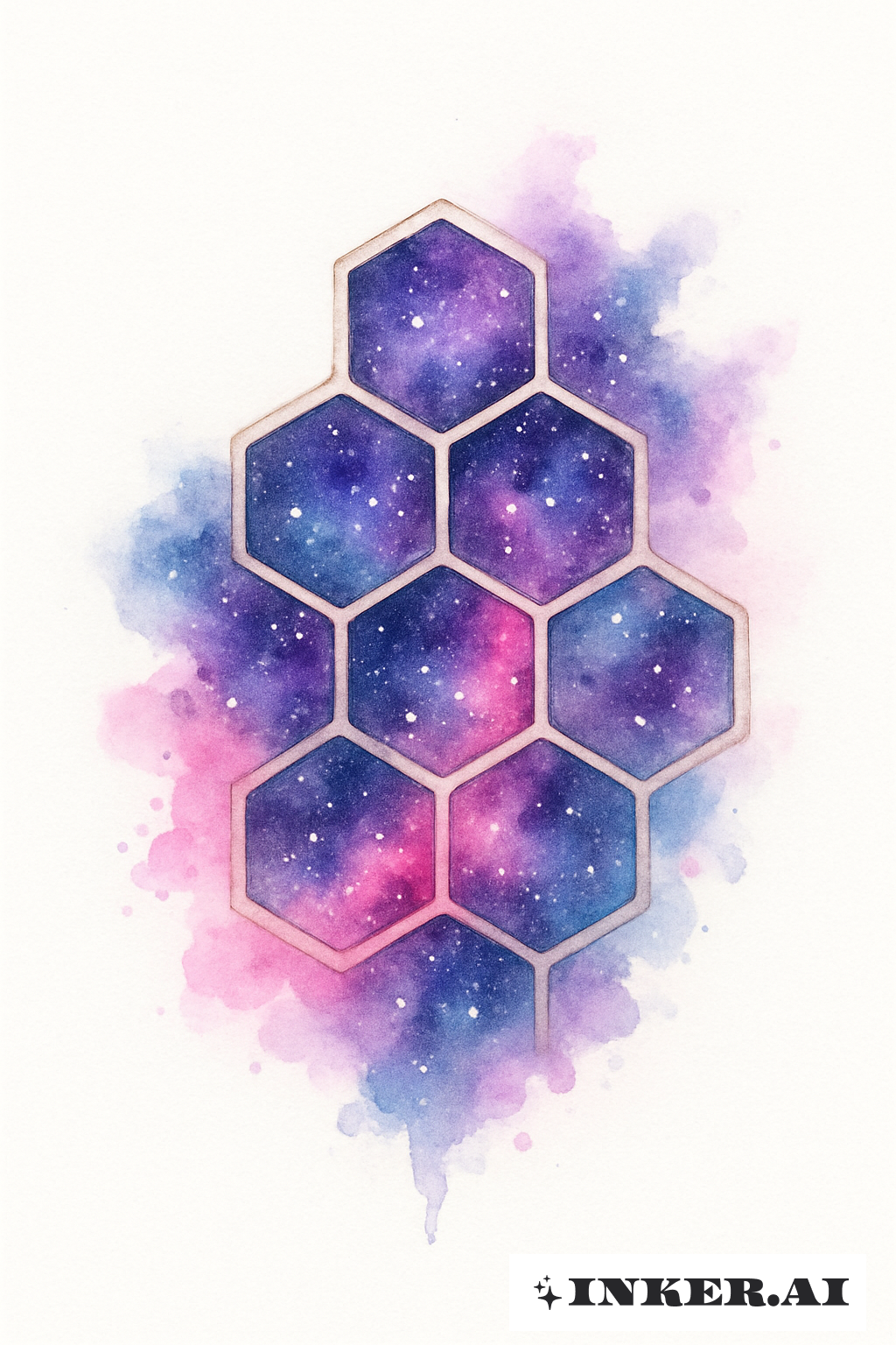 Galaxie-Aquarell in einem Bienenwabenmuster