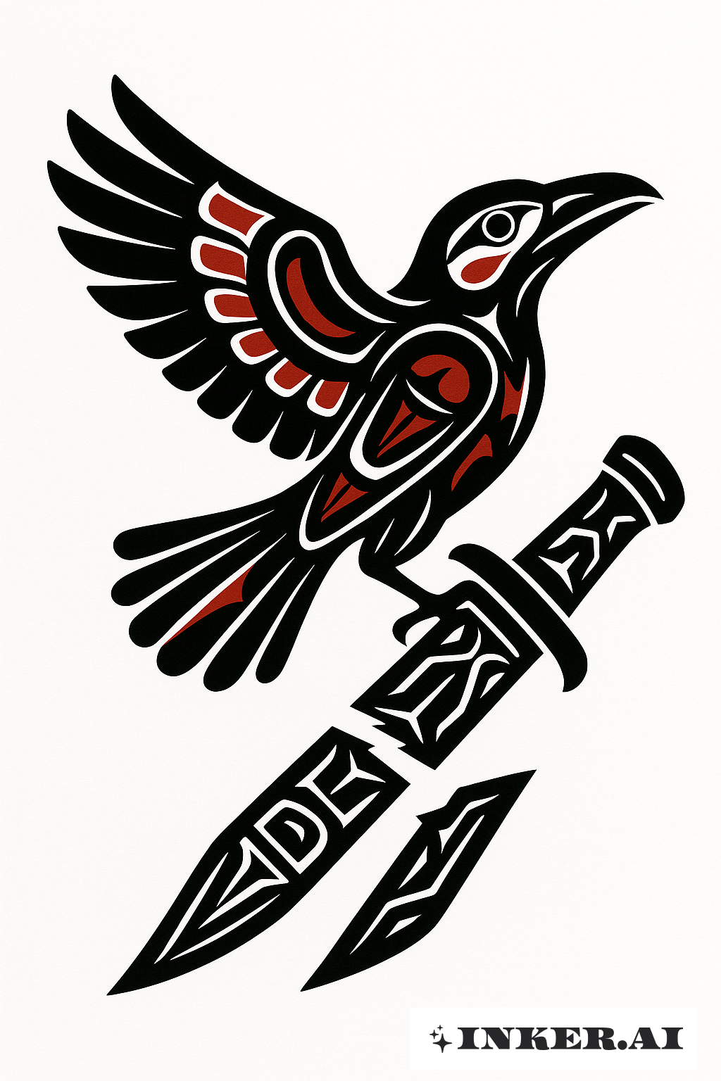 Haida-Stil Gebrochener Dolch und Rabe
