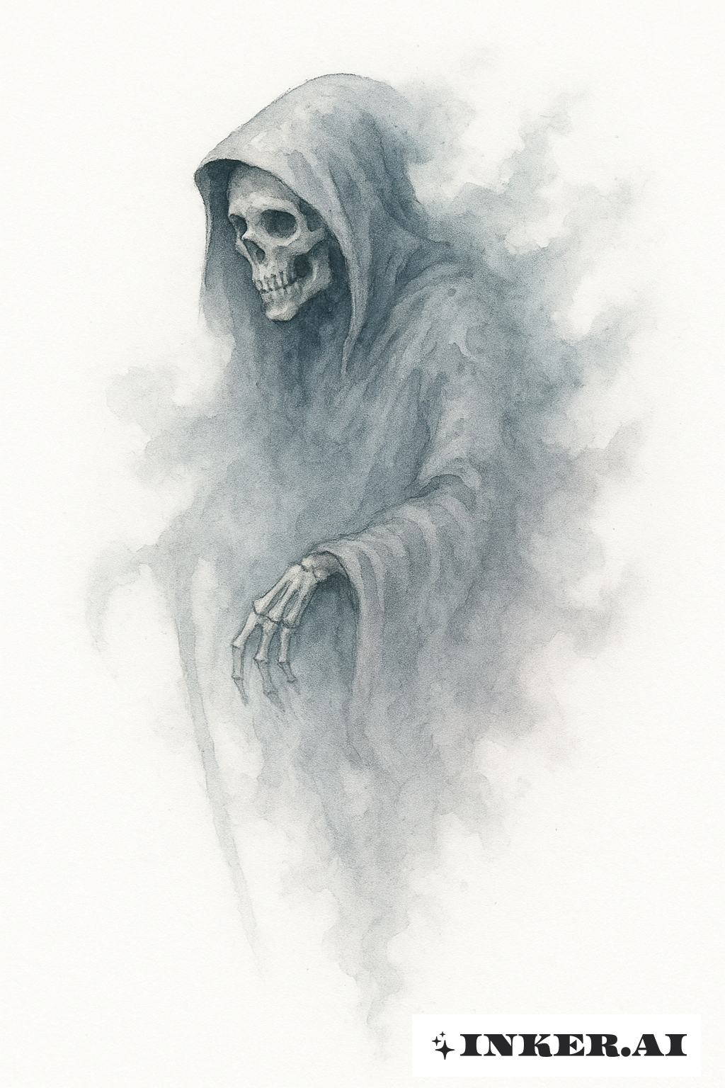 Verblassender Aquarell-Sensenmann, der sich im Nebel auflöst