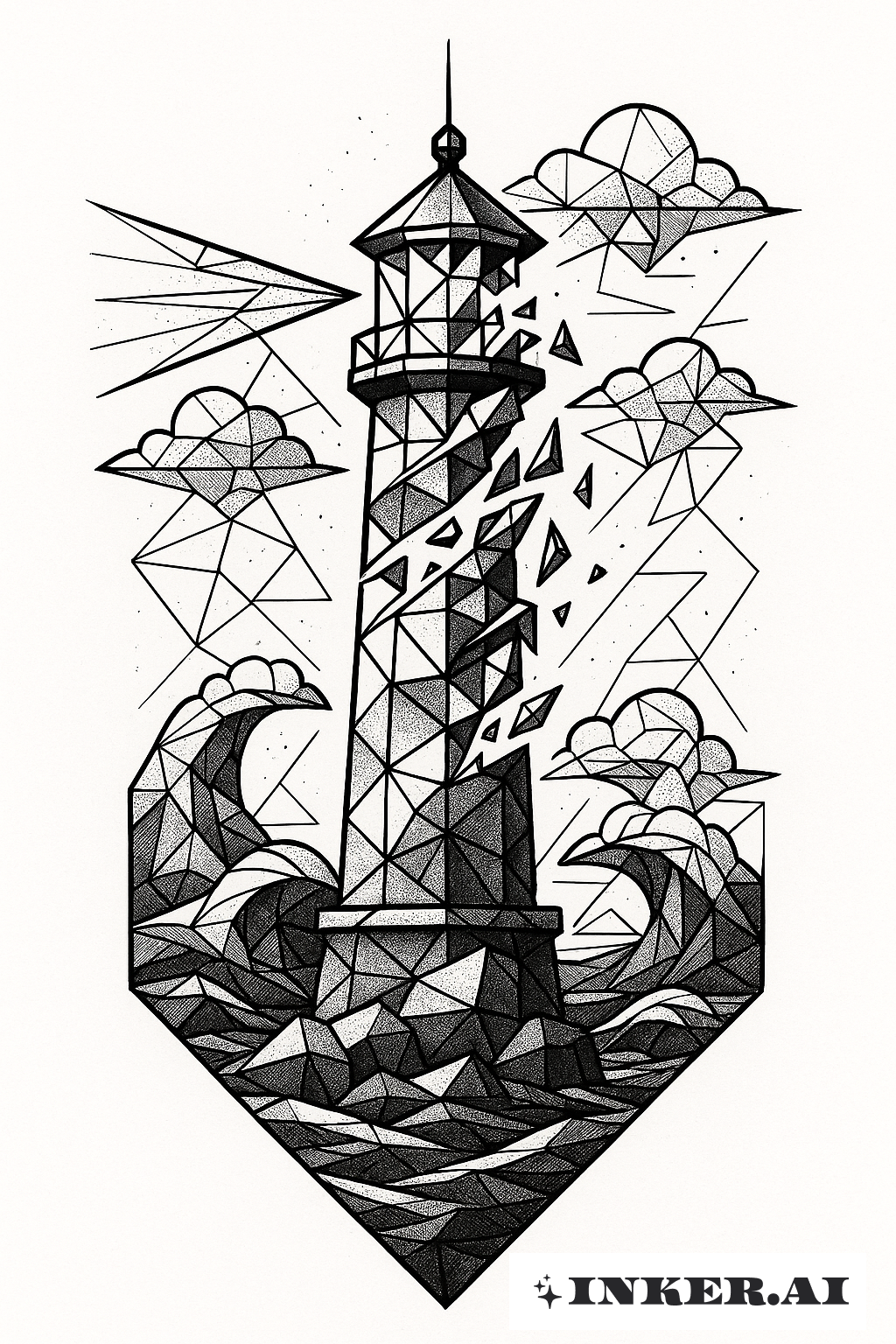 Scène de phare géométrique fragmentée