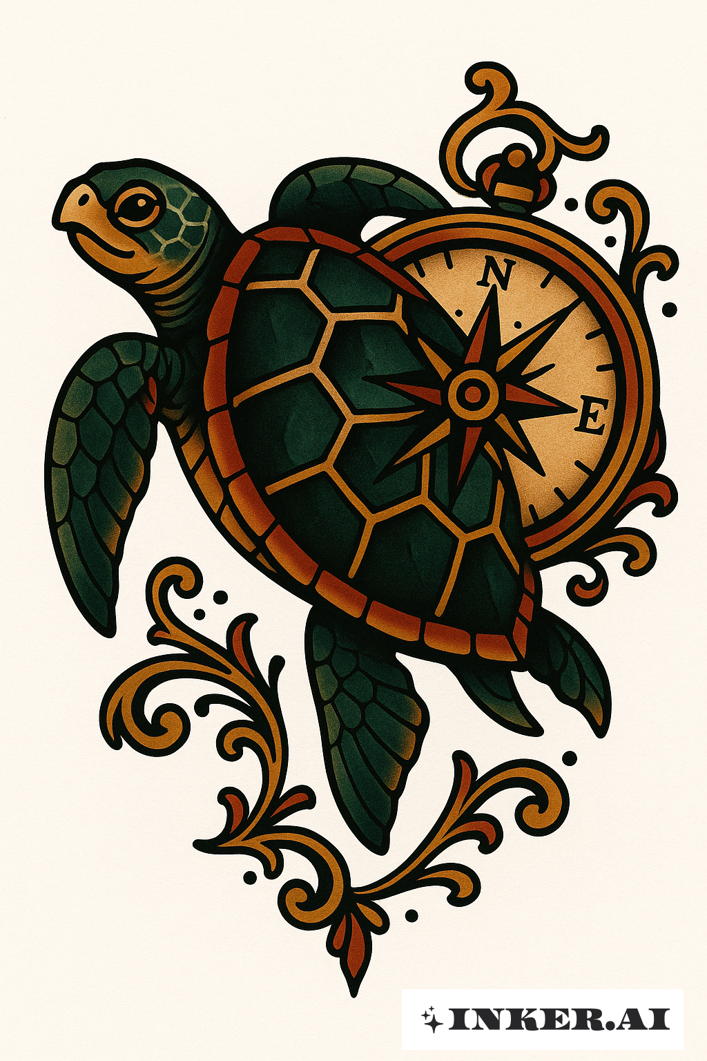 Tortuga Marina y Brújula Tradicional