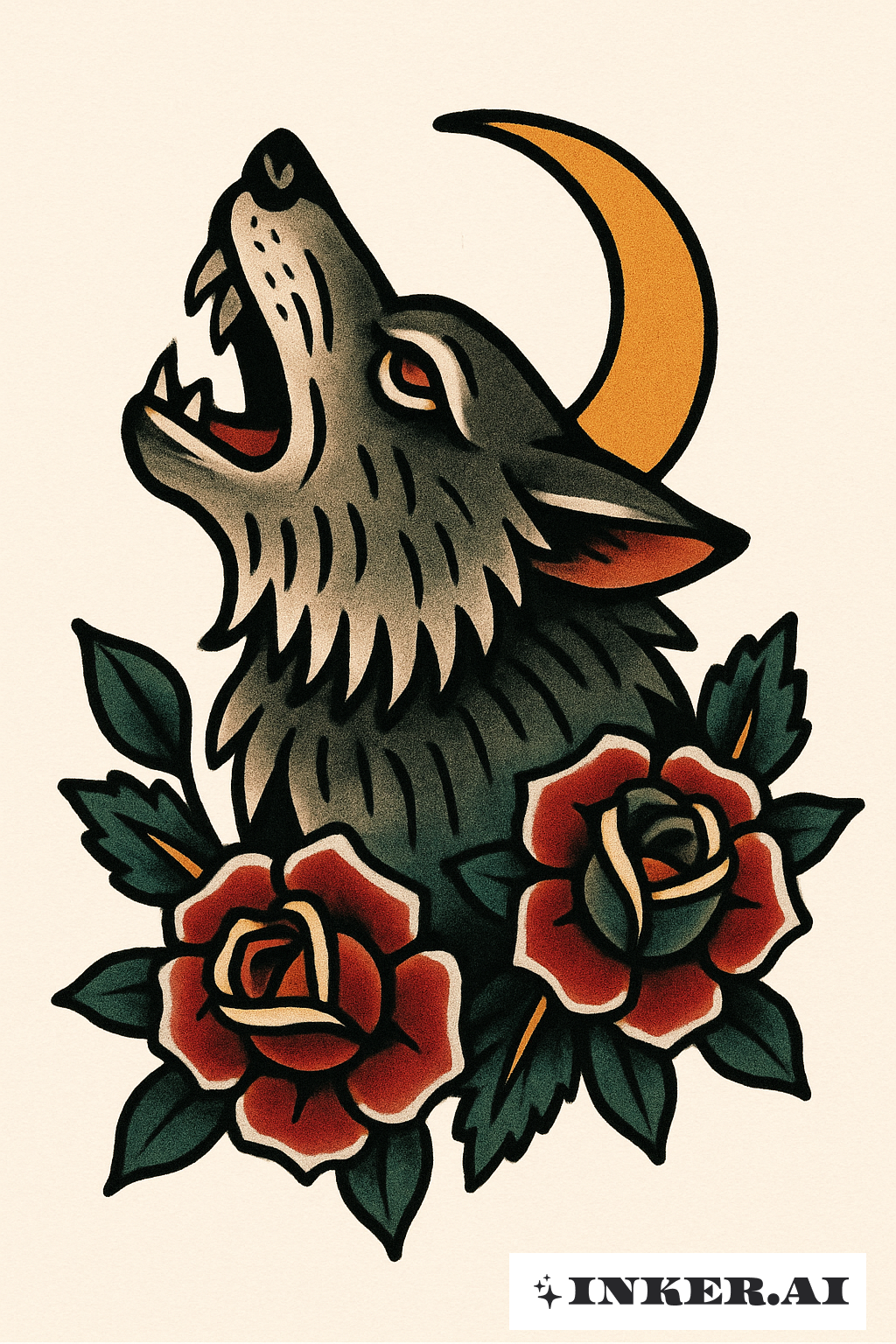 Howling Wolf And A Crescent Moon