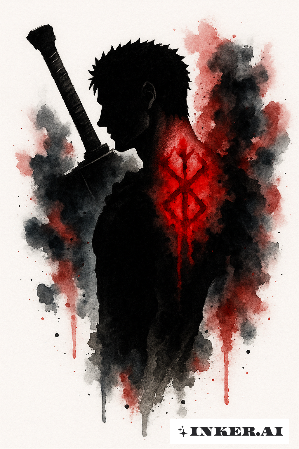 Silhueta de Guts com a Marca Brilhante do Sacrifício