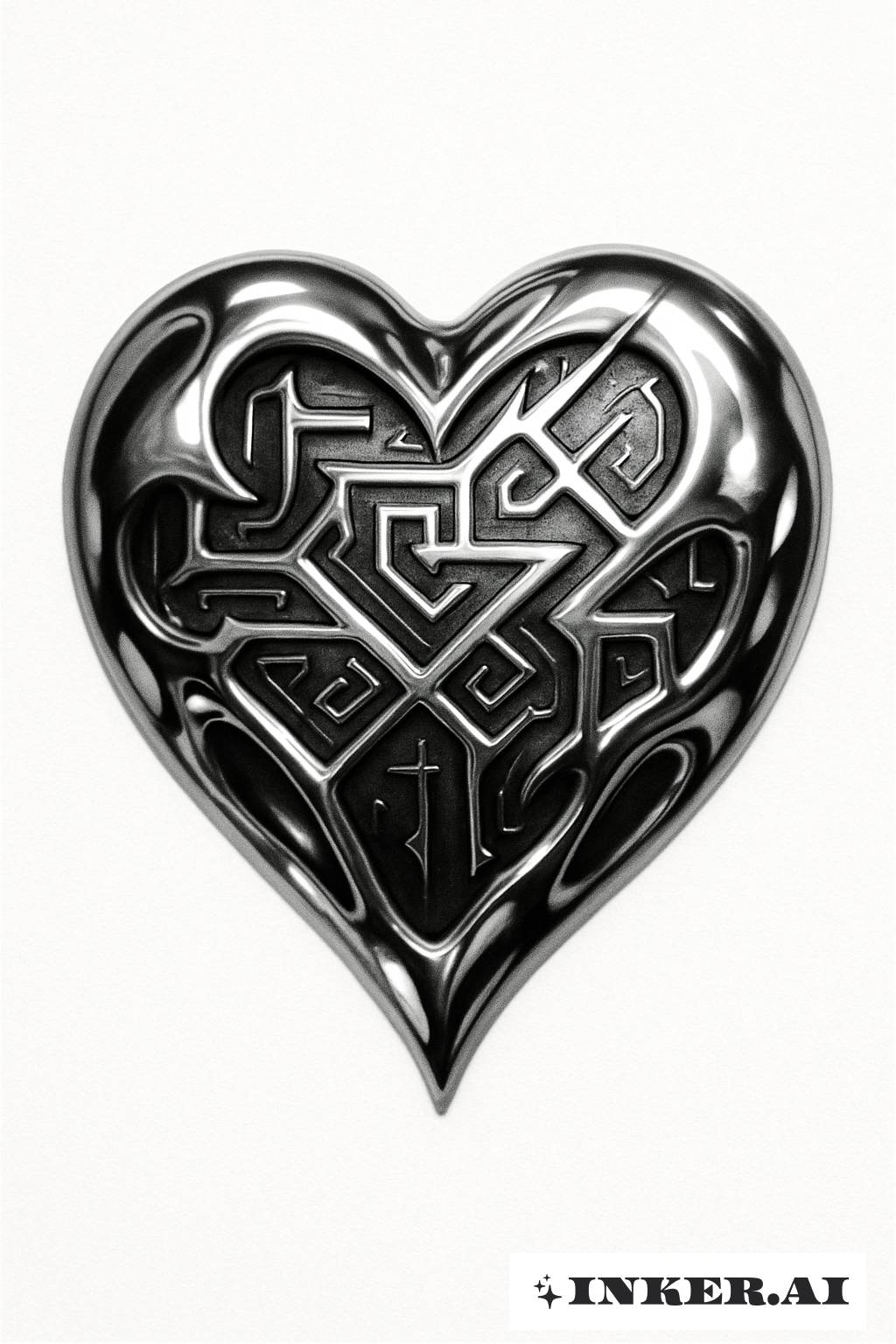 Realistic Liquid Chrome Cyber Sigilism Heart