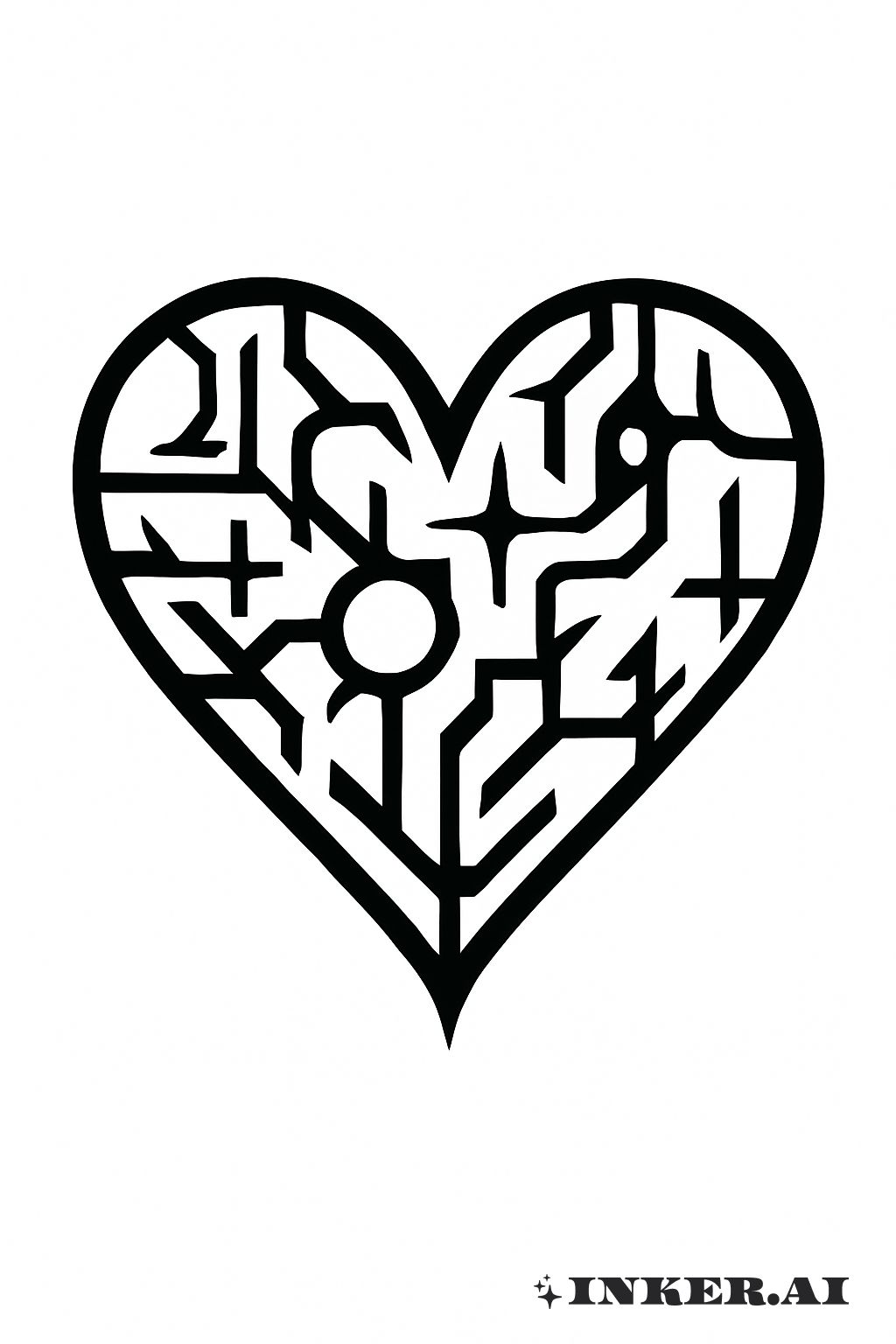 Solid Black Cyber Sigilism Heart Shape