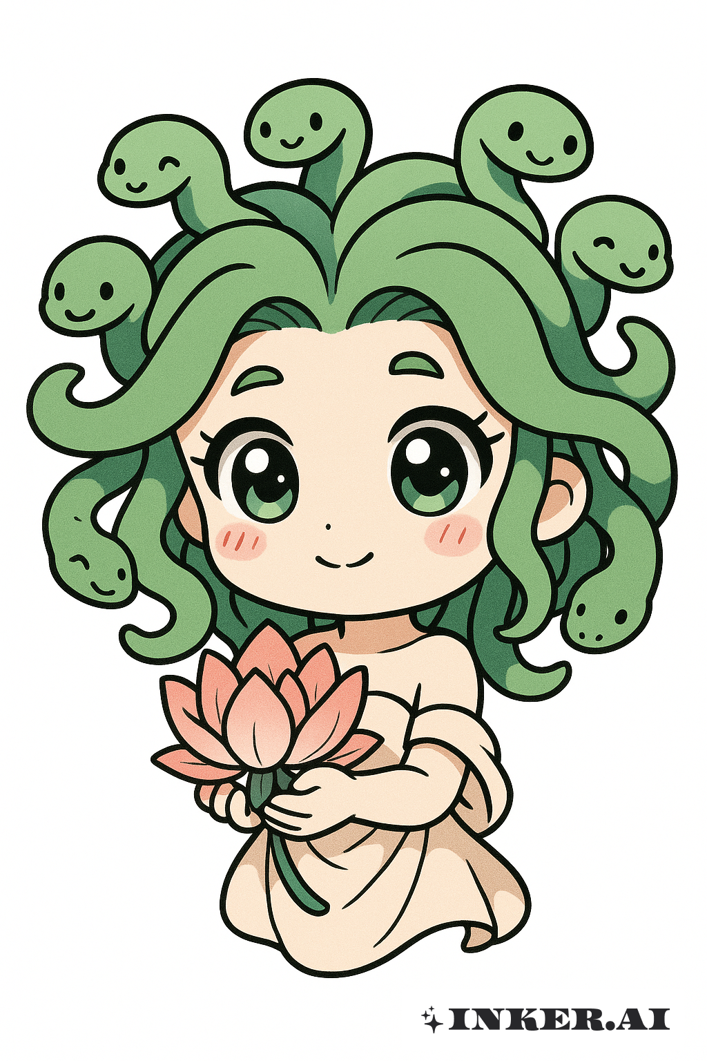 Chibi Medusa with a Dainty Lotus Flower