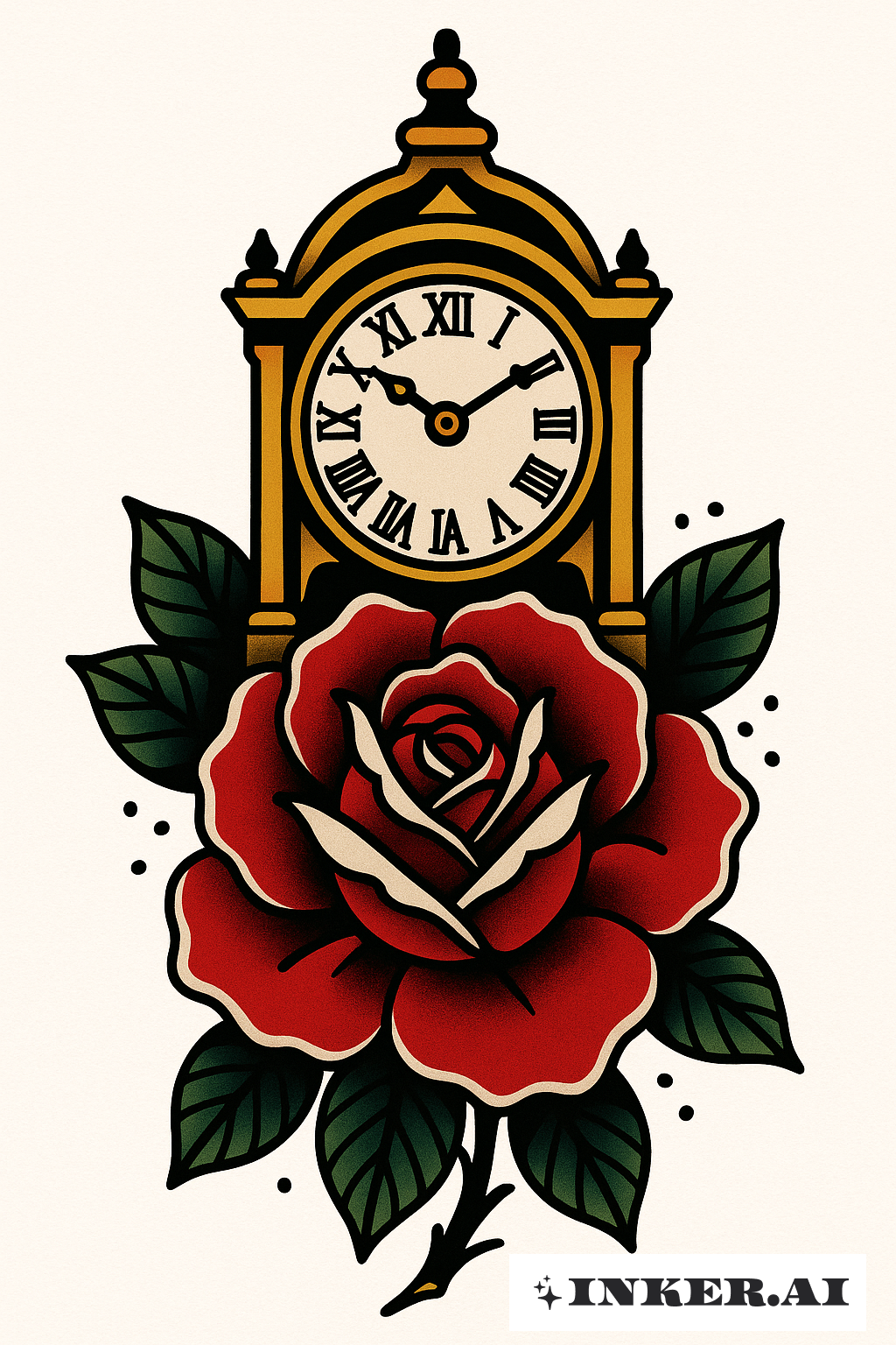 Zeitlose Rose und Standuhr
