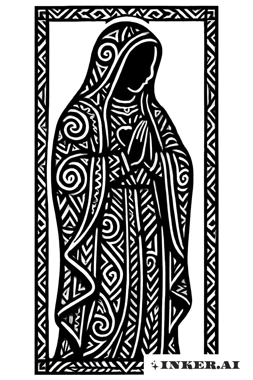Silhouette de la Vierge Marie dans un style polynésien