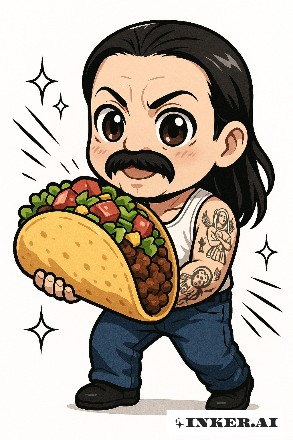 Chibi Danny Trejo mit einem gigantischen Taco