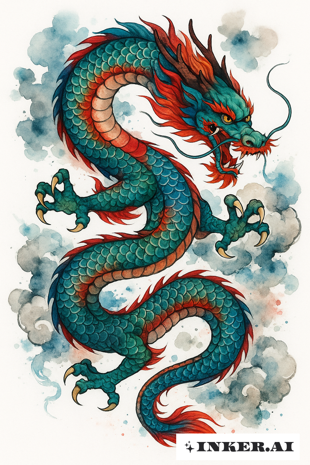 墨染雲海中的日本龍