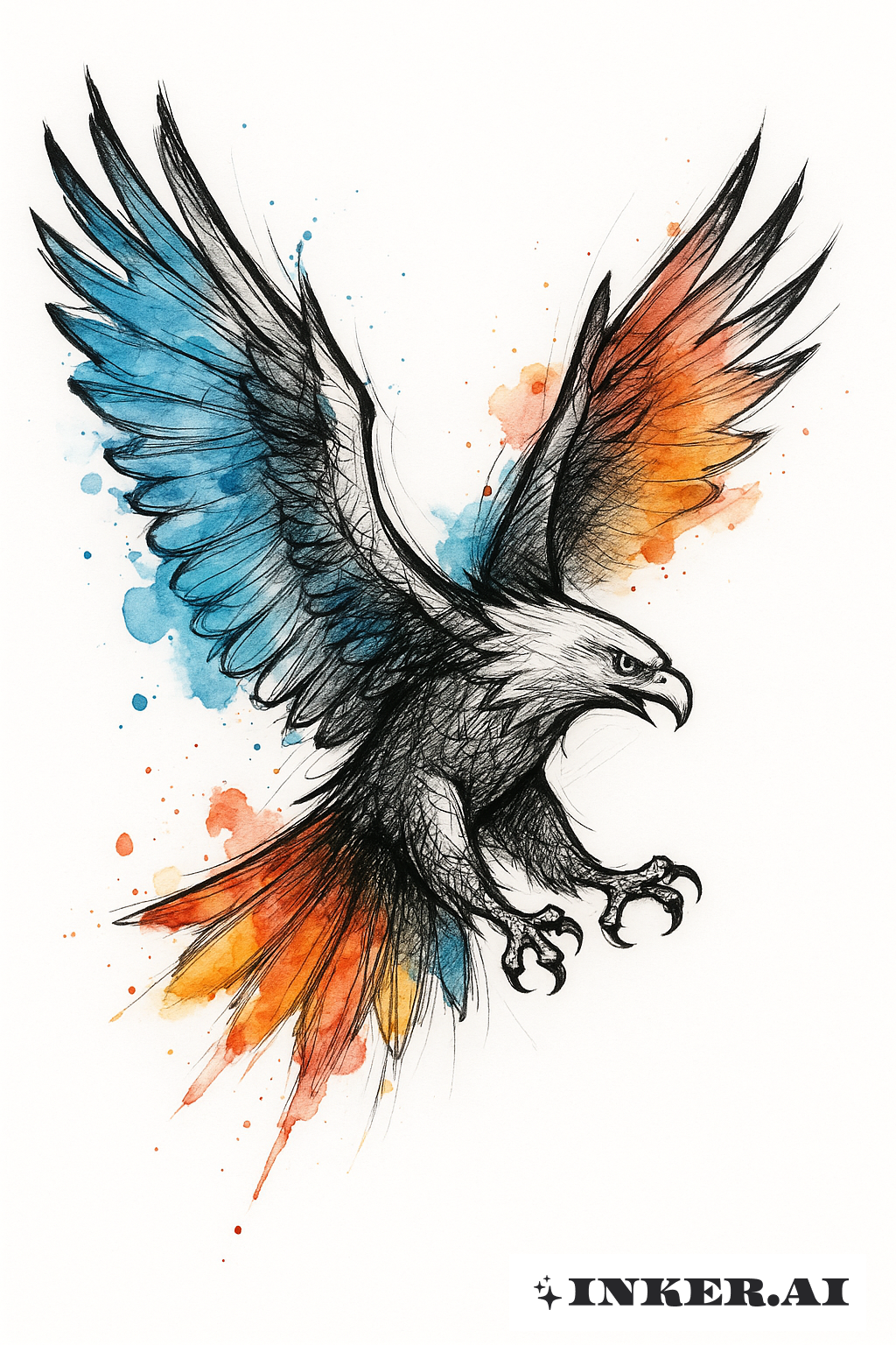 Águia em Estilo Esboço com Cores Fluídas