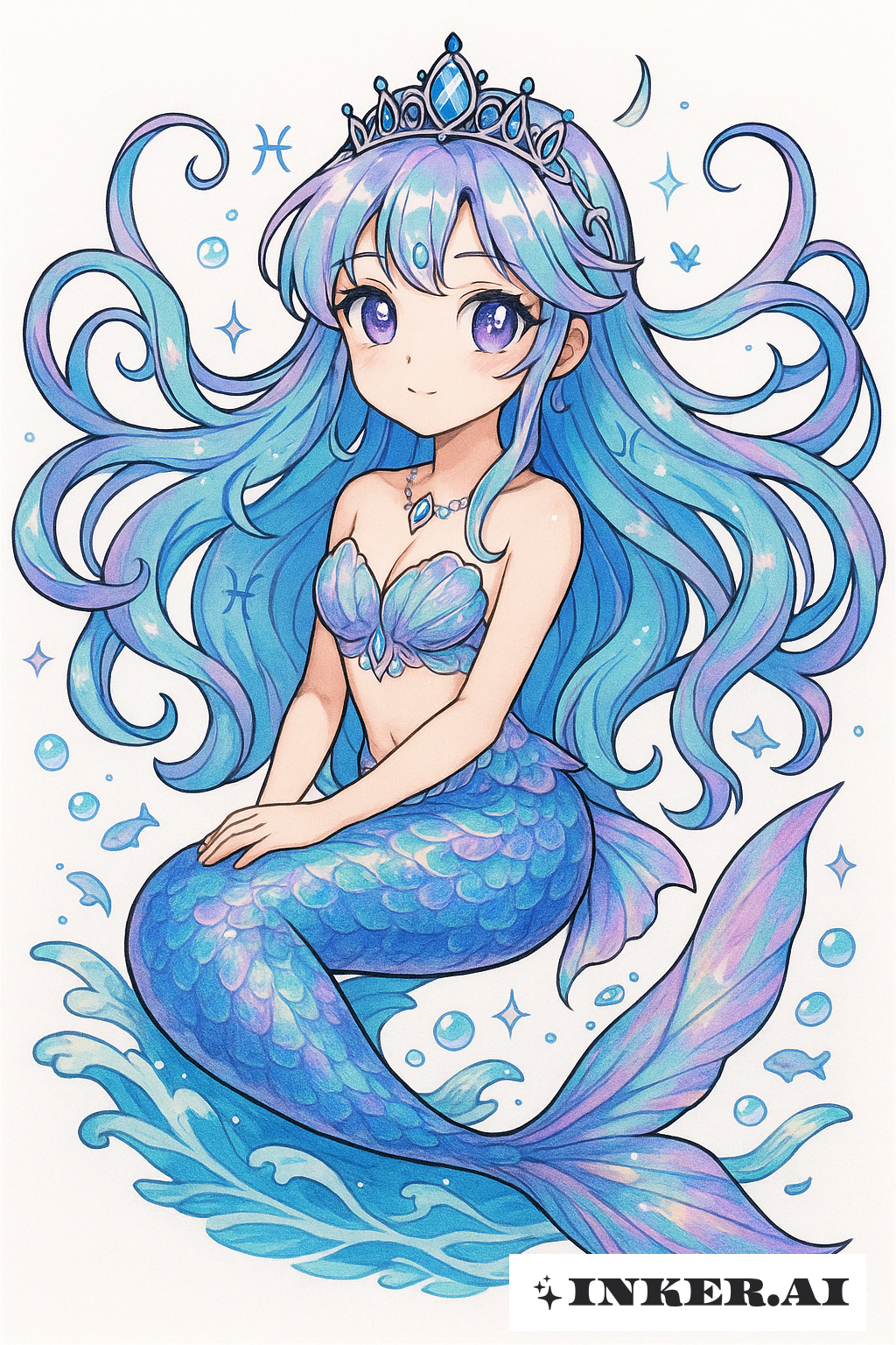 A Pisces Mermaid Princess With Flowing Hair