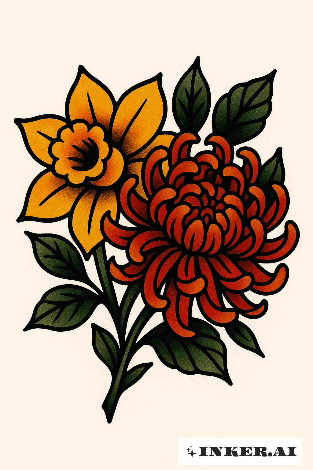 Un Narcisse et Un Chrysanthème Traditionnel