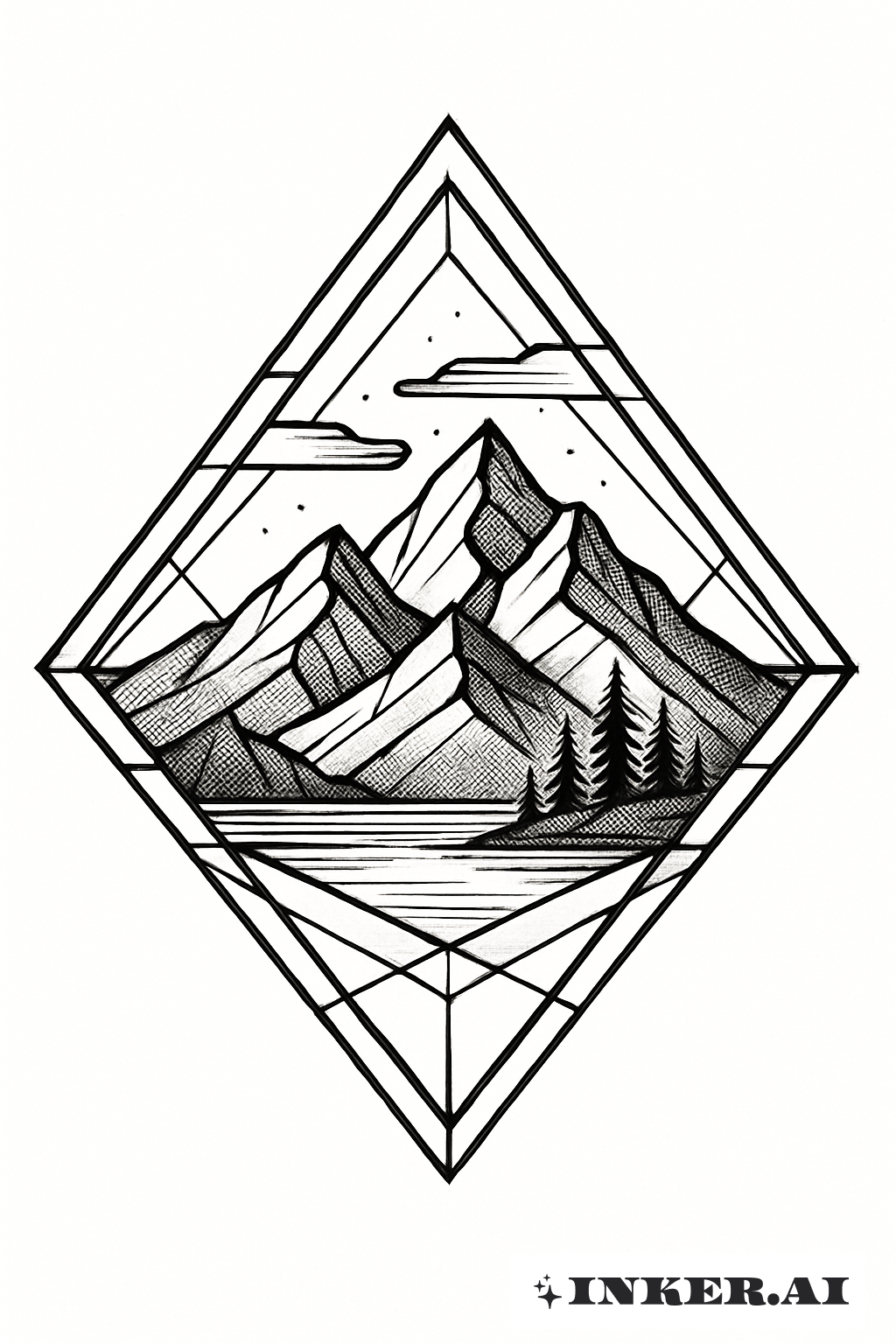 A Mountain Landscape Framed By A Diamond