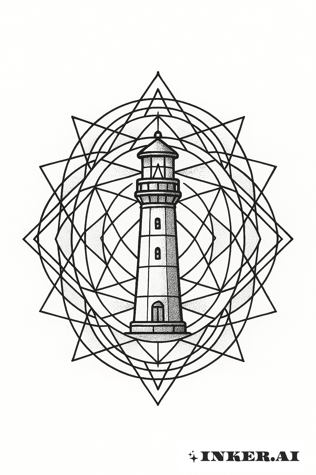 Phare dans un Mandala de Géométrie Sacrée