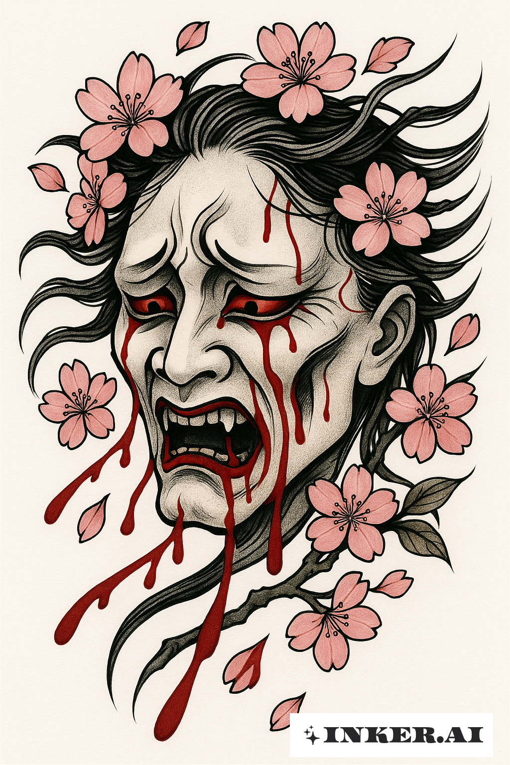 Ghost Face With Sakura Blossoms And Blood