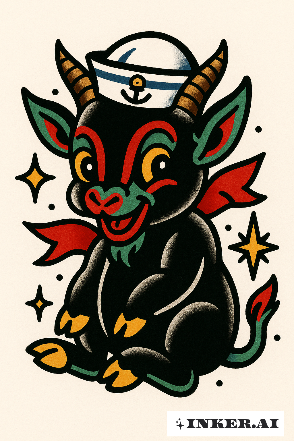 Baby-Baphomet mit einem Matrosenhut