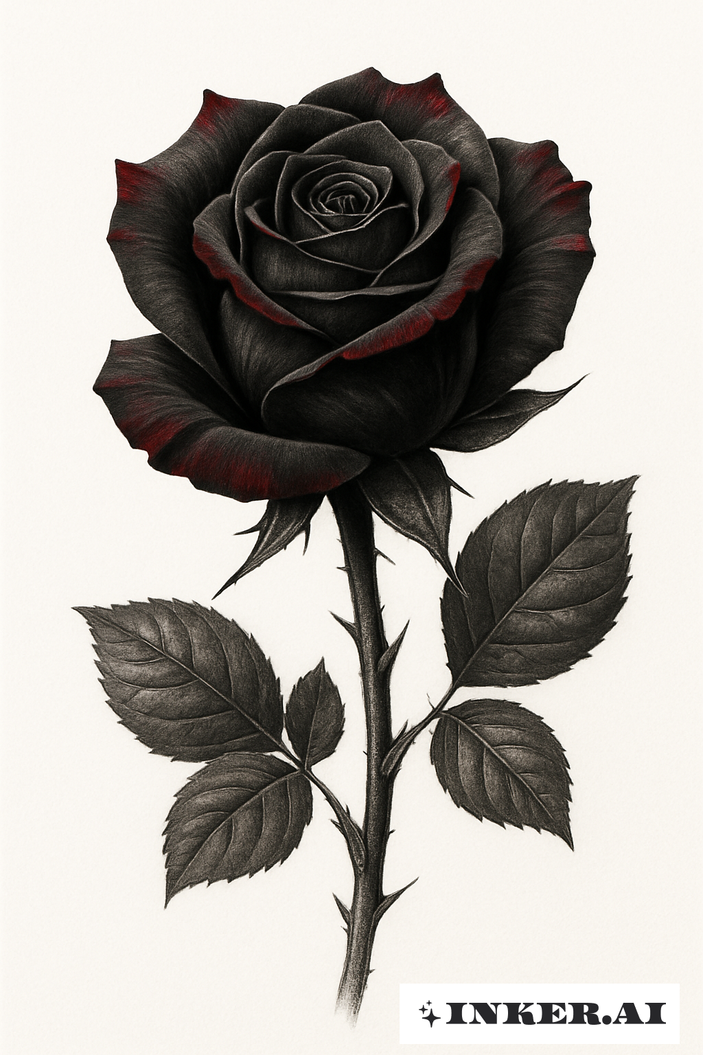 Lifelike Black Rose With Red Tipped Petals