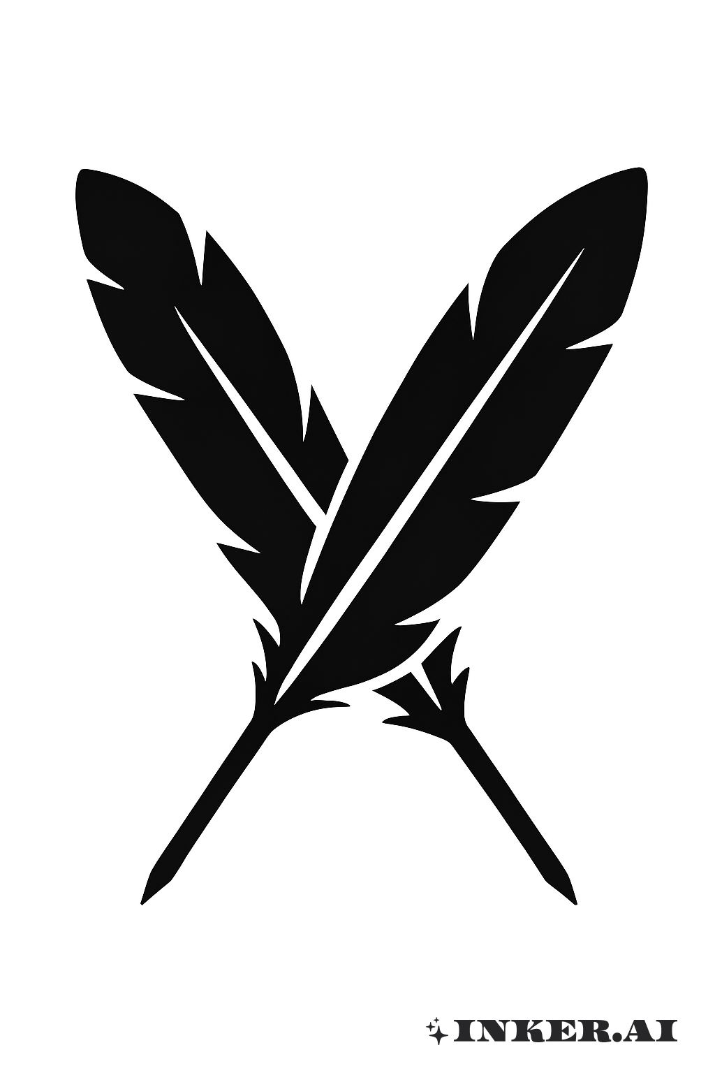 Two Crossed Feathers In Silhouette