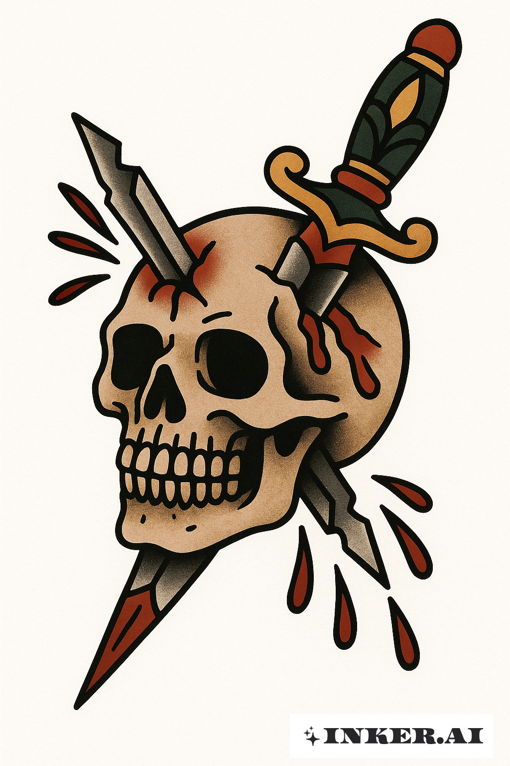 Old School Totenkopf und Zerbrochenes Messer