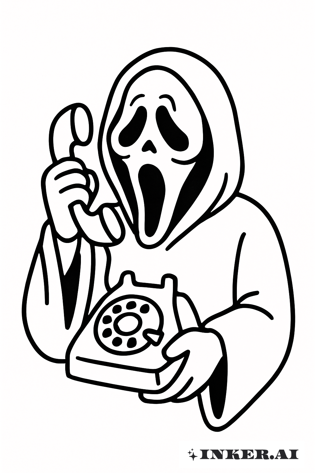 Ghost Face Holding An Old Telephone