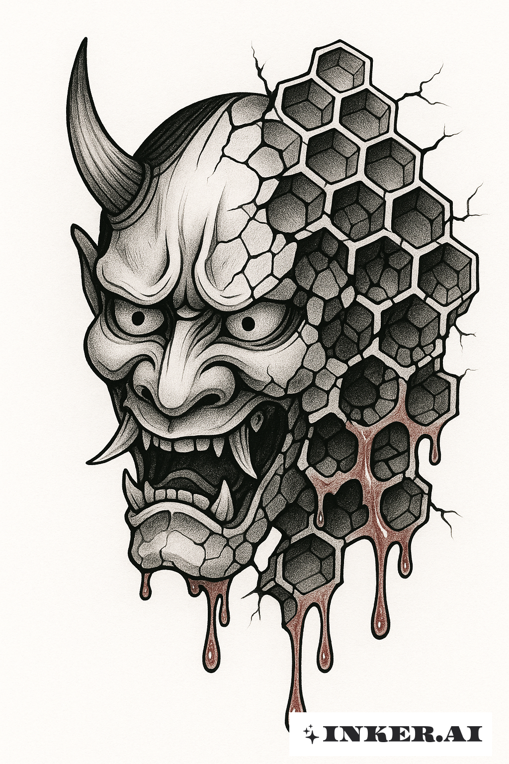 Oni-Maske mit zerspringendem Honigwabenmuster