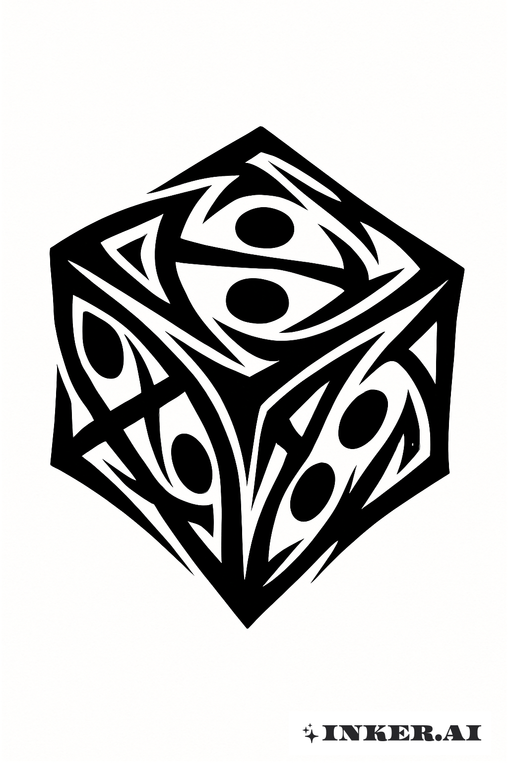 An Abstract Dice of Interlocking Black Lines